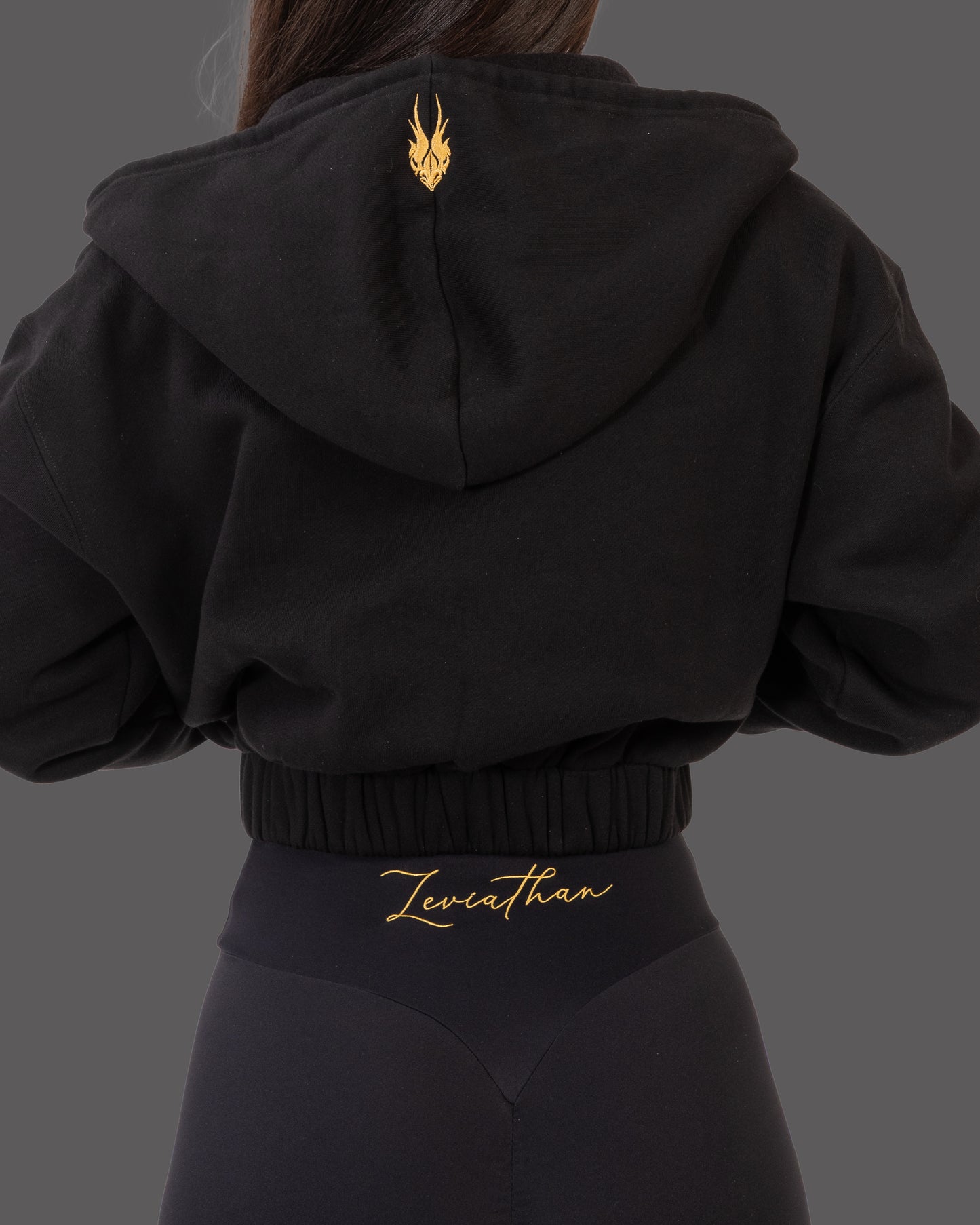 Leviathan | Cropped Zip-Up Hoodie - Black & Gold