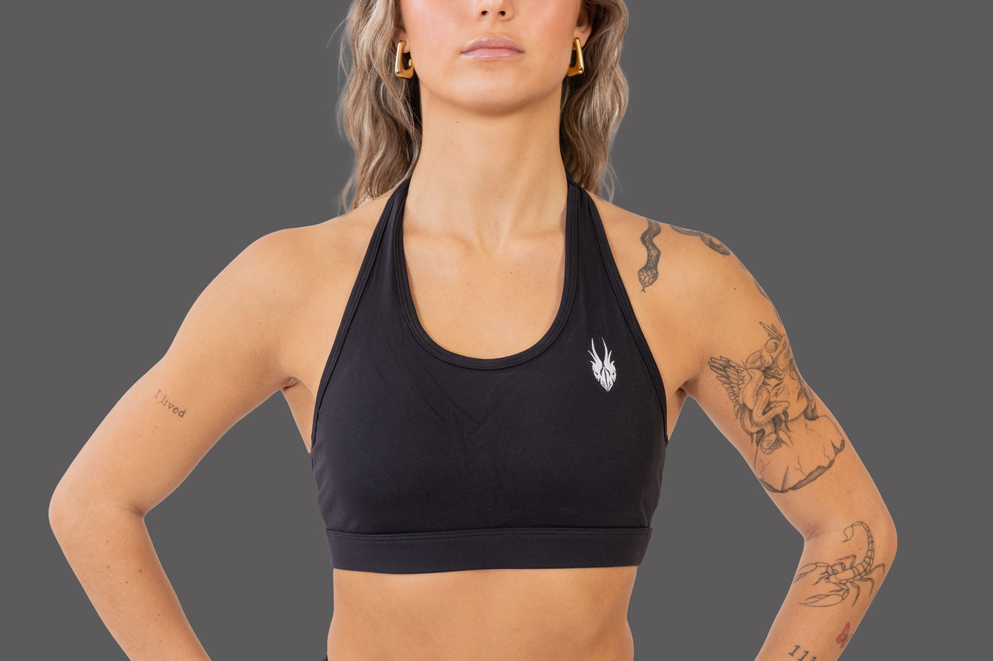 Halter Neck Sport Bra -  Black