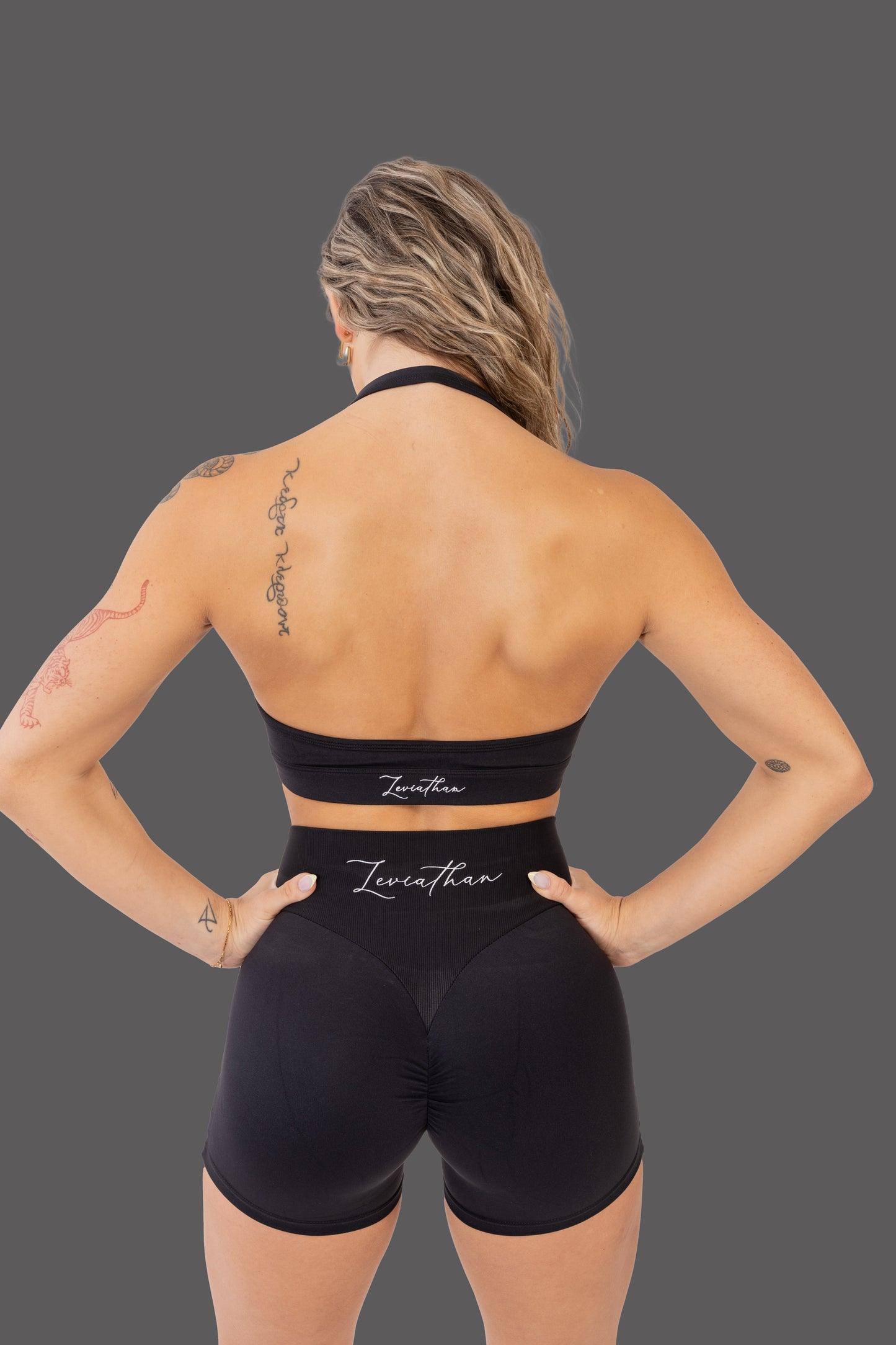 Halter Neck Sport Bra -  Black
