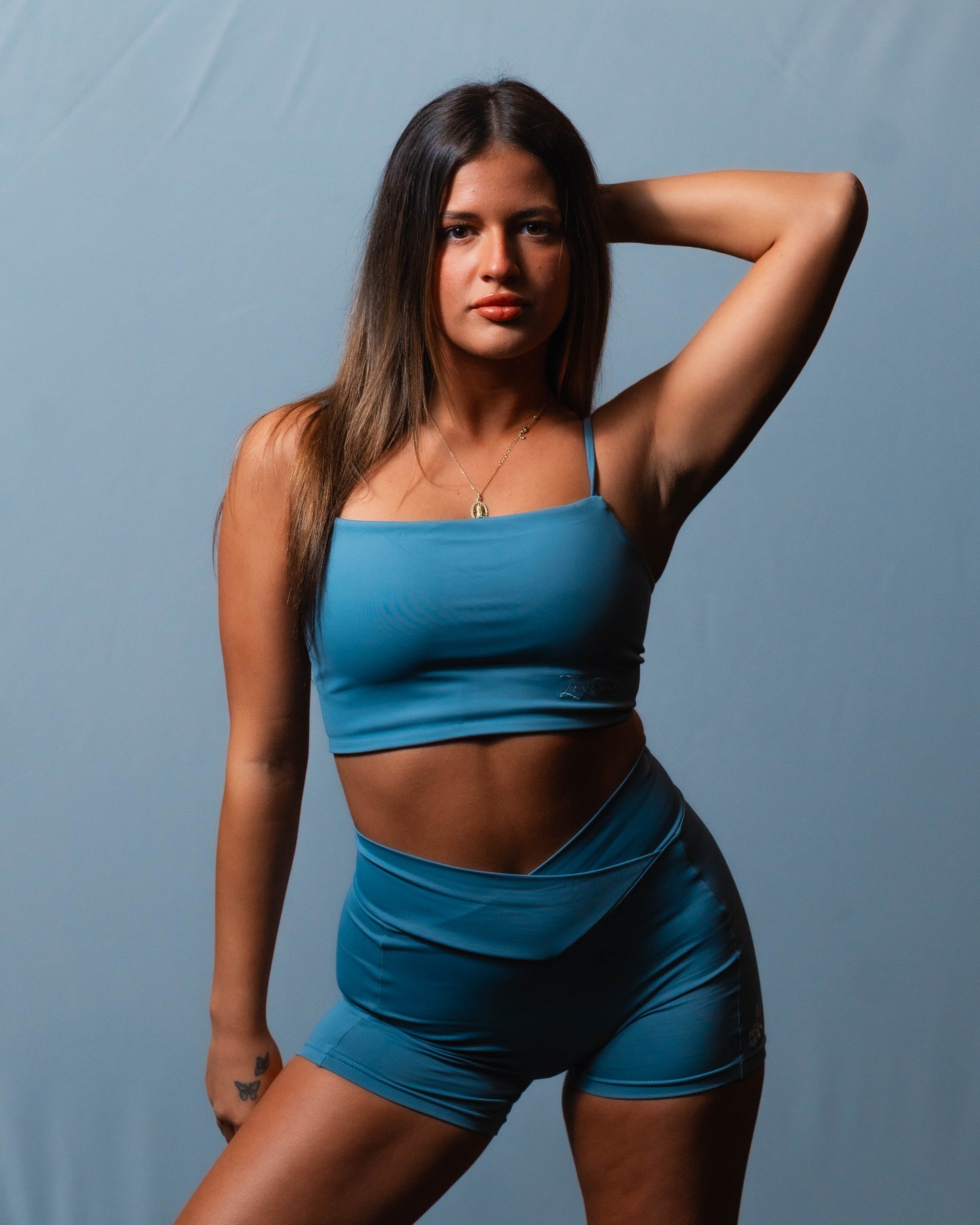 Backless Sports Bra - grayish Blue