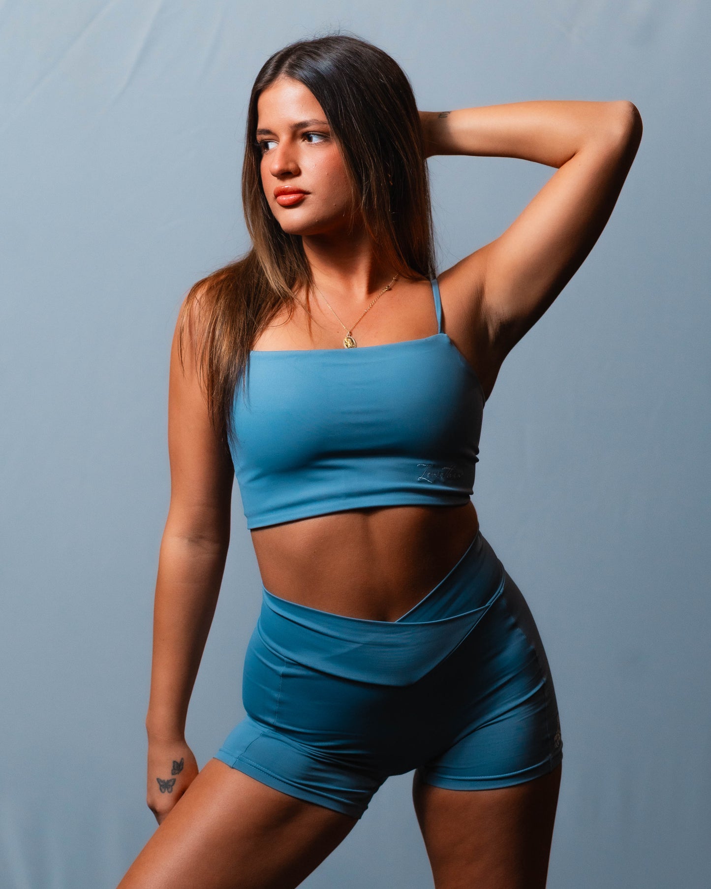 Backless Sports Bra - grayish Blue