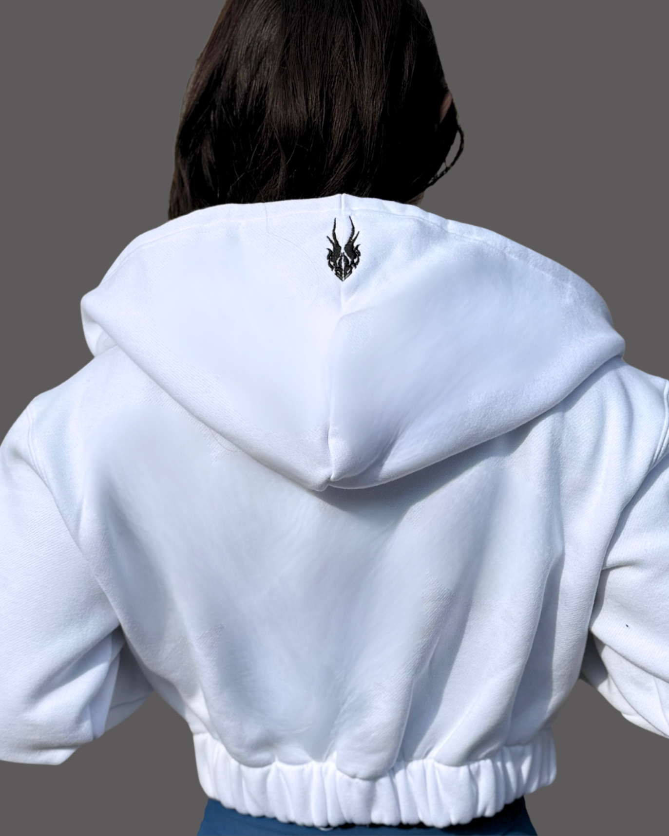 Leviathan | Cropped Zip-Up Hoodie - White & Black