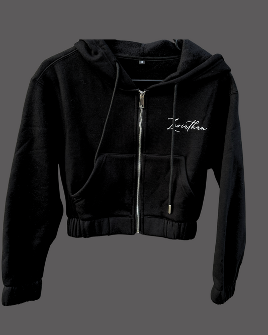 Leviathan | Cropped Zip-Up Hoodie - Black & White