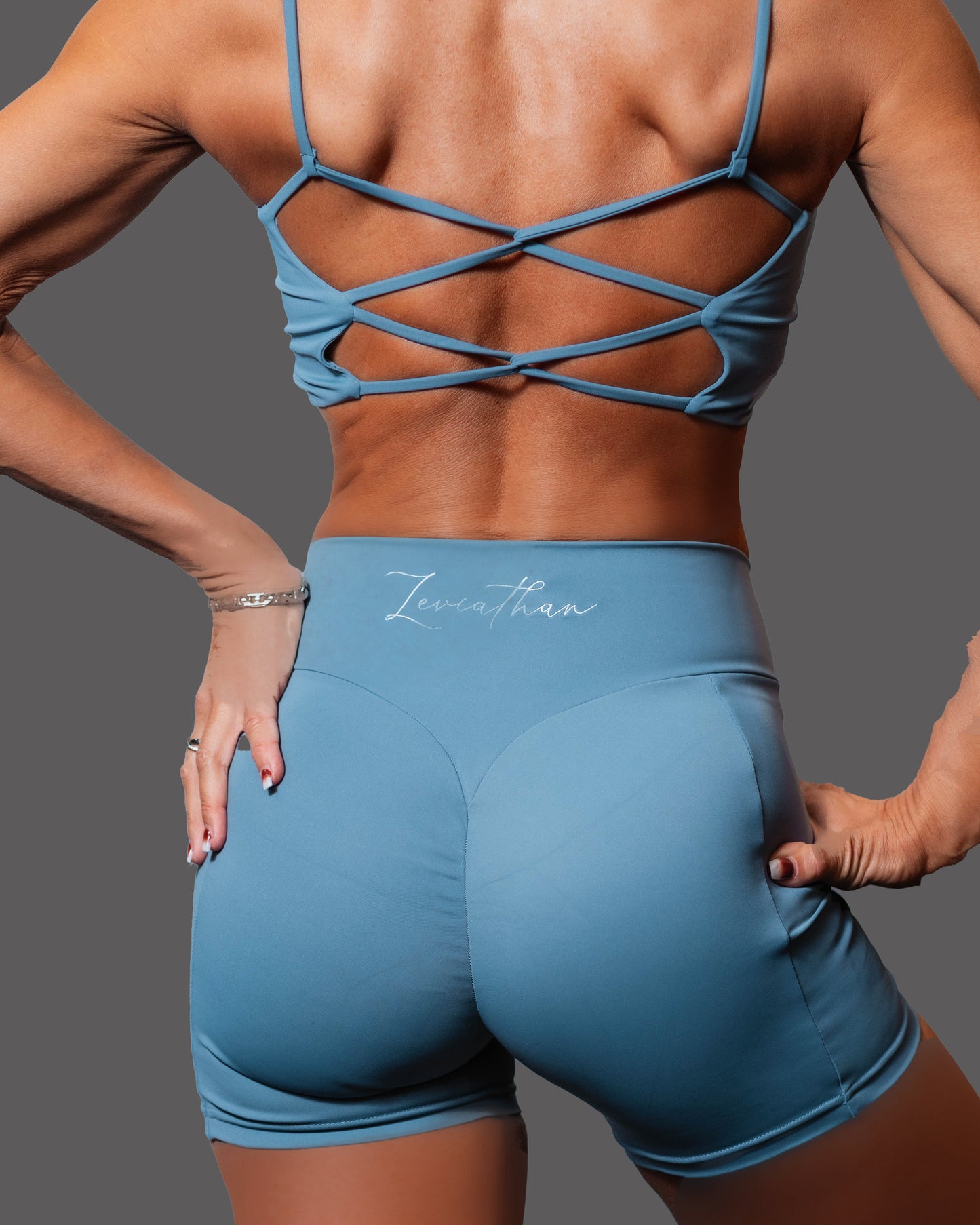 Backless Sports Bra - grayish Blue